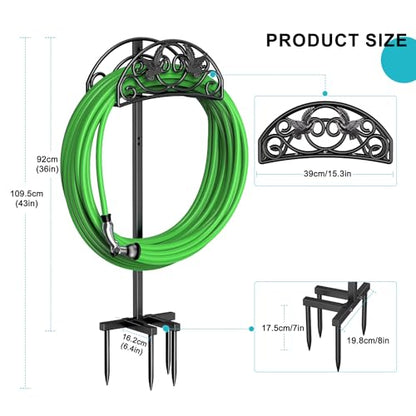 Garden Hose Holder, Detachable Metal, Heavy Duty Freestanding Outside | Water Hose Holder Stand Garden Hose Reel Rack and Hose Storage Organizer for Outside Yard