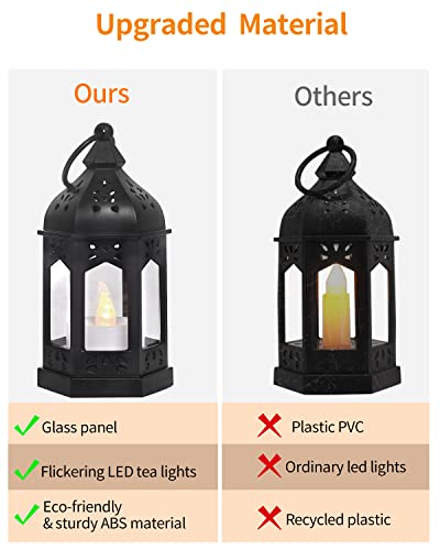 SHYMERY 깜박이는 LED 양초가 있는 미니 랜턴, 빈티지 블랙 장식 벽걸이 캔들 랜턴, 할로윈, 웨딩 장식, 크리스마스, 테이블 센터피스, 배터리 포함(6개 세트)