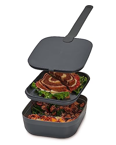 W&P Porter Bento Lunch Box, 3 Compartment Bento Box Portable Adult Lunch Box with Snap Strap- Food Container, BPA Free, Dishwasher and Microwave Safe, Charcoal, Medium - color: Charcoal