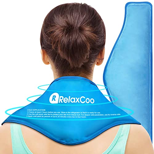 RelaxCoo Neck Ice Pack Wrap, Reusable Gel Ice Pack for Neck Shoulders, Cold Compress Therapy for Pain Relief, Injuries, Swelling, Bruises, Sprains, Inflammation and Cervical Surgery Recovery - style: Blue-1 Pack