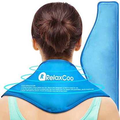 RelaxCoo Neck Ice Pack Wrap, Reusable Gel Ice Pack for Neck Shoulders, Cold Compress Therapy for Pain Relief, Injuries, Swelling, Bruises, Sprains, Inflammation and Cervical Surgery Recovery - style: Blue-1 Pack