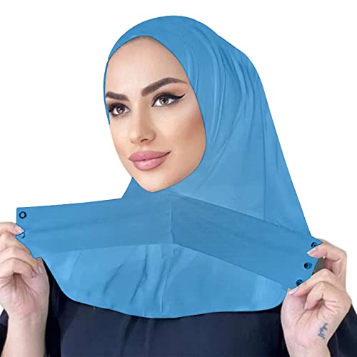 Suillty Fashion Muslim Hijab for Women Instant Snap Fastener Hijab Inner Cap Full Cover Head Wraps Scarf Islam Turban Caps - color: Sky Blue