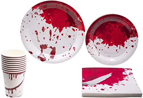 Bloody Halloween Tableware Pack: Disposable Paper Plates, Napkins and Cups Set for 20 - color: Bloody Halloween