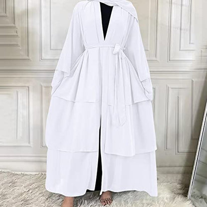 Muslim Abaya Dress for Women - Long Sleeve Islamic Dubai Abaya Cardigan Robe - Middle East Prayer Dress with Hijab - color: #A: White, size: Small