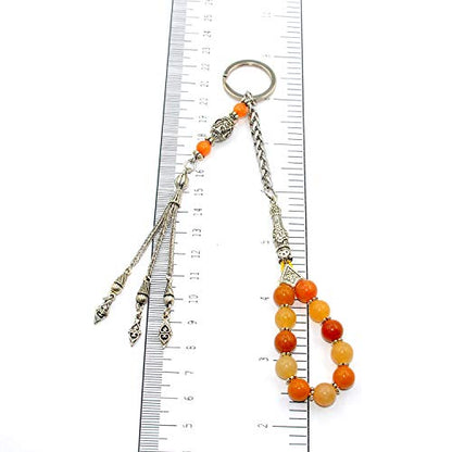Keychain & Rosary Collection -Car Key Chain-Handbags Holder - color: (8 Mm - Yellow Jade Stone)