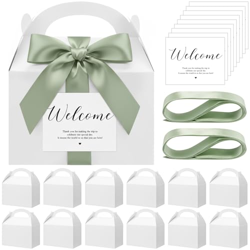 Maitys 50 Set Welcome Boxes for Wedding Guests 9x6x6 Gable Boxes Sage Green - color: Sage Green