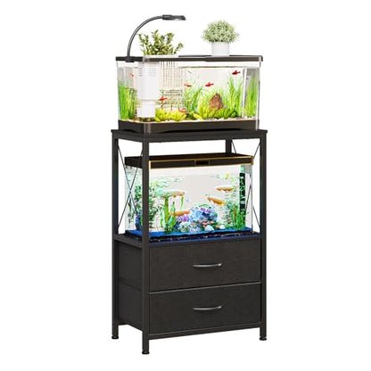 Aquarium Stand 10 Gallon with 2-Tier Shelf, Fish Tanks Stand with 2 Drawers, Metal Frame Heavy Duty Reptile/Turtle Tank Stand for Home Office, Fish Tanks Accessories Storage, Black - color: Black