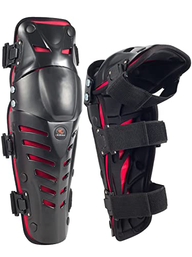 RIDBIKER Motorcycle Knee Shin Guards for Men, Bendable MTB Knee Pads | Long leg coverage with crash-proof protection. Flexible bendable design. Adjustable straps. Knee Protection for motocross - color: Red/Regular