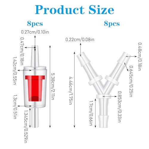 8PCS Aquarium Air Pump Splitter with Check Valve, Y Shape 3 Way Plastic Barb Equal Tee for 3/16" Hose, Anti-Shedding Fish Tank Tube Adapters