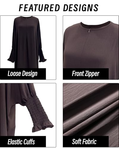 Muslim Prayer Abaya Islamic Women's Khimar Pure Color Hijab Dress Long Sleeve Dubai Kaftan - color: Brown