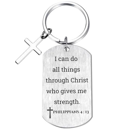 Inspirational Scripture Keychain with Cross - Bible Verse Matte Key Chain Religious Gift for Christian - style: Philippians 4:13