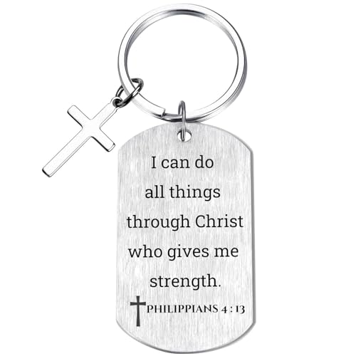 Inspirational Scripture Keychain with Cross - Bible Verse Matte Key Chain Religious Gift for Christian - style: Philippians 4:13