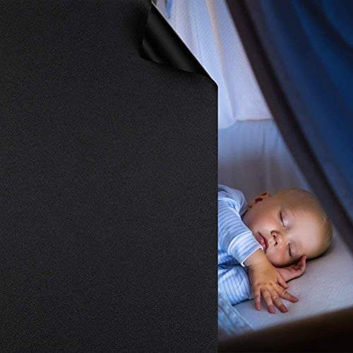 WochiTV Total Blackout Window Film 100% Light Blocking Non Adhesive No Residue Removable Opaque Static Cling Privacy Glass Tint for Home Bedroom Darkening Heat Control (17.5 in x 13.1 Ft) - color: Black, size: 17.5 Inch x 13.1 Feet