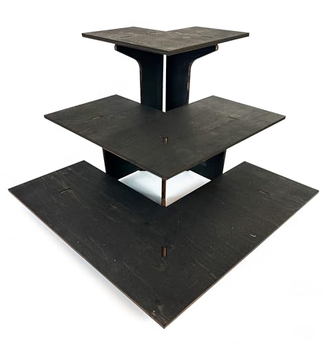 Torched 3-Tier Ebony Retail Table Display Corner Stand with Shelves for Products - Portable - color: Black