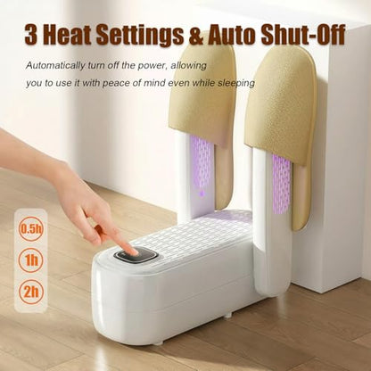Boot Shoe Dryer - 3-4 Heat Settings, 360° Rapid Drying, Auto Shut-Off & Timer for Sneakers, Work Boots, Gloves - color: White -2 Poles