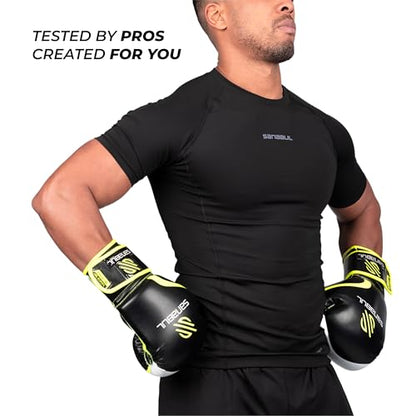 Sanabul Essential Gel Boxing Gloves for Men & Women, Kickboxing MMA, Muay Thai Gloves and Heavy Bag Training Punching & Sparring - color: Black/Green, size: 12 oz