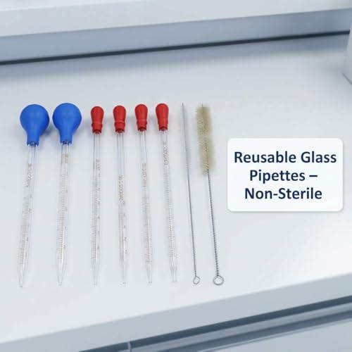QWORK Glass Pipette Set with Cleaning Brushes – 0.5ml to 10ml for Teaching Labs, DIY Mixing & Liquid Transfer, 0.5ml 1ml 2ml 3ml 5ml 10ml