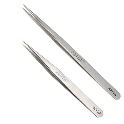 Professional Tweezers Set - FEITA Precision Tweezers with Travel Case - Stainless Steel Tweezers for Plucking, Watchmakers, Jewelry, Electronic, Craft (Silver 7Pcs) - color: Silver Tweezers - 7pcs