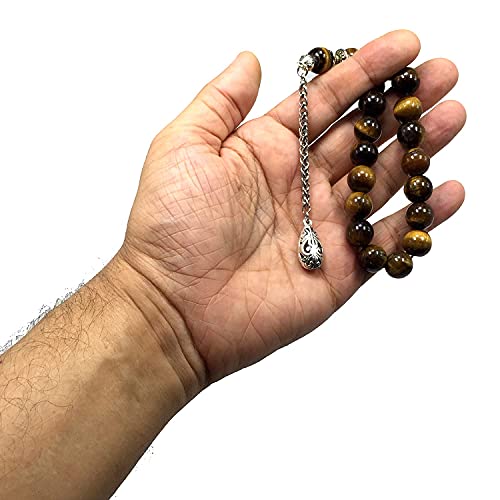 Design -Relaxing Stress Relief Big Beads Prayer Beads, Worry Beads, EFE Tesbih, Maskot Tesbih, Tasbih, Rosary (Relaxing Beads -12mm-17 Tiger Eye Natural Stone Beads)) - color: Relaxing Beads -12mm-17 Tiger Eye Natural Stone Beads)