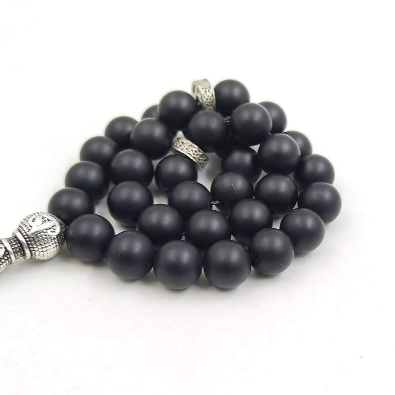 ALBASHAN Tasbih Black agate Onxy prayer beads bracelets Gift Eid misbaha arabic pendant turkish fashion accessories muslim Jewelry 10mm - size: 8mm × 33beads