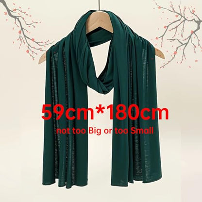 Muslin Hijab Scarf for Women Long Headscarves Solid Head Wraps Soft Pashminas Shawls - color: Dark Green Muslim Hijab Scarf
