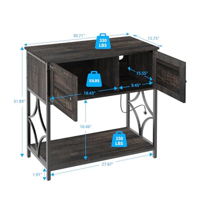 20-29 Gallon Fish Tank Stand, Aquarium Stand with Power Outlets &LED Light, Metal Frame Fish Tank Stand with Cabinet Accessories Storage, 30.7" L*15.7" W Tabletop, 330LBS Capacity, Dark Oak - color: Dark Oak