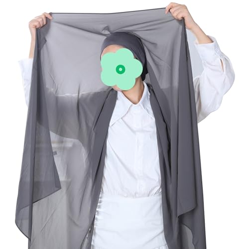 Magnetic Chiffon Hijab Scarf for Women, Quick Snap Closure Headscarf, Breathable Muslim Headwrap with Under Cap - color: Graphite Slate