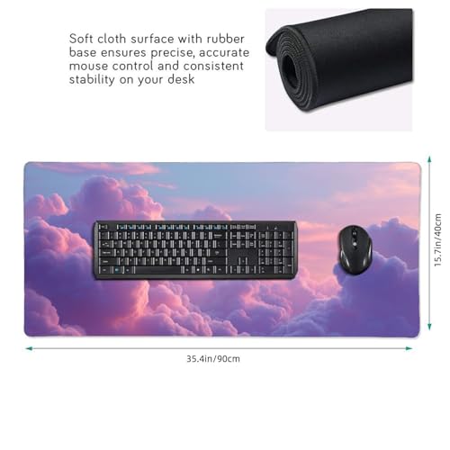 XXL Gaming Mouse Pad 35.4x15.7 Inch, Large Extended Desk Mat | Mousepad with clouds design Non-Slip Rubber Base, Water-Resistant Surface and Stitched Edges for Gaming, Office & Home - color: Cloud