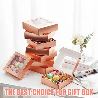 Zonon 30 Pcs Kraft Paper Boxes with Window 4.13 x 4.13 x 1.18 Inch Candy Packaging, Small Gift Boxes, Soap holder, Mini Treat Packaging for Bakery Chocolate Jewelry Display (Rose Gold) - color: Rose Gold