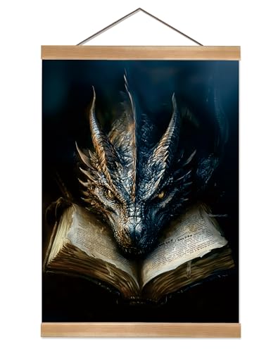 ZTGDA Book Dragon Wall Art,Dark Academia Vintage Poster, Gothic Canvas Print for Book Lovers, Fantasy Wall Decor for Bedroom, Library or Office, Mysterious Bookworm Gift(dragon) - color: dragon