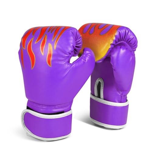 Flexzion Boxing Gloves for Kids 4oz – Training Punching Bag Mitts, Kid Boxing Gloves with Faux Leather & Wrap-Around Wrist Protection for Boys & Girls Ages 3-8 Years - color: Purple Blaze