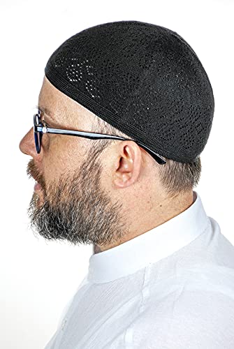 ihvan online Turkish Muslim Knitting Kufi Hats for Men, Taqiya, Takke, Peci, Islamic Caps, Islamic Gifts, Standart Size - color: Black
