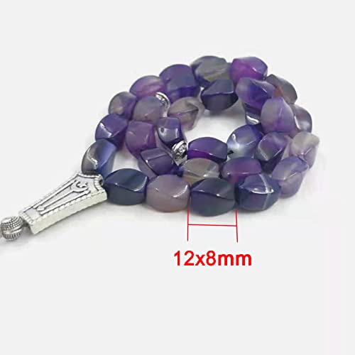 Tasbih Natural Purple Agate Stone Islamic misbaha Prayer Beads Muslim Bracelet (12x8mm x 45 Beads) - size: 12x8mm x 45 beads