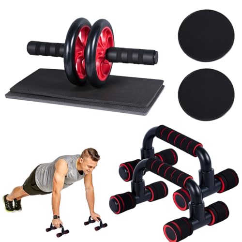 Complete 4-in-1 Ab Wheel Roller Kit with Push-Up, Knee Pads & Core Sliders - Home Workout Solution for Men and Women