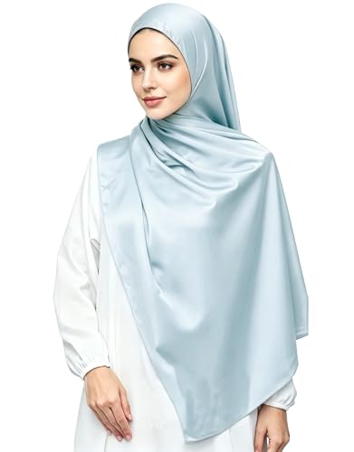 Lina & Lily Luxury Satin Hijab Head Scarf Shawl Wrap for Muslim Women Extra Long - color: Baby Blue
