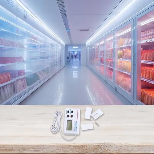 Digital Refrigerator Thermometer -50°C to 70°C with Large LCD Display, High Low Temperature Alarm for Cold Storage Aquarium Box Monitoring, White