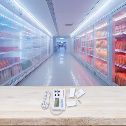 Digital Refrigerator Thermometer -50°C to 70°C with Large LCD Display, High Low Temperature Alarm for Cold Storage Aquarium Box Monitoring, White