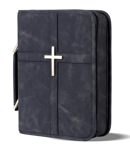 Vegan Leather Bible Cover Case, Bible Bag with Phone Pocket, Bible Case for Men Women, Christian Gift Box Packaging (Black) - color: Black