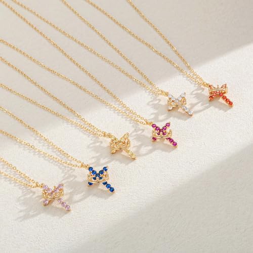 Robaice Upgraded Crown Cross Necklace for Women, 14K Gold Plated - color: M10 Tourmaline Pink, Oct