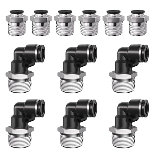 1/2 Push to Connect Fittings npt Thread to 1/4 Air Line quick | Pneumatic Tubing Hose 1/4 OD Tube to 1/4 npt, Male Elbow 90 Degree Straight Coupler - size: 1/4"OD x 1/2"NPT