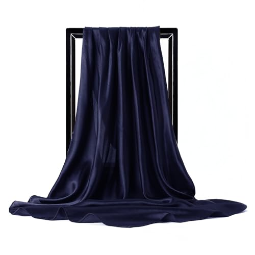 vimate 35" Square Silk Like Head Scarf - Women's Fashion Satin Scarf Bandana for Hair Wrapping at Night. - color: J1#. 2 Pack--black & Navy