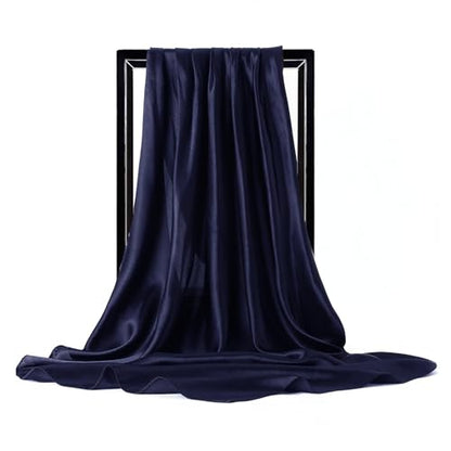 vimate 35" Square Silk Like Head Scarf - Women's Fashion Satin Scarf Bandana for Hair Wrapping at Night. - color: J1#. 2 Pack--black & Navy