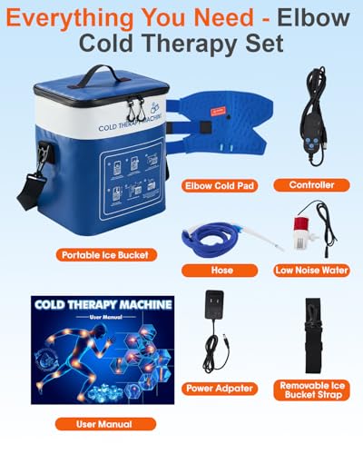 Cold Therapy Machine for Elbow, Ice Machine for Tennis Elbow&Post-Surgery Recovery, Cryotherapy Device with Temp Display & 3 Flow Modes, Adjustable Elbow Wrap for Arthritis, Bursitis, Swelling Relief