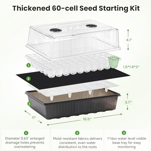 BAOSHISHAN Seed Starter Tray with Grow Light - 60 Cells Self-Watering | 24/7 LED Grow Light, 4'' Humidity Dome, Ideal for Herbs & Indoor Plants, Promotes Fast Germination, Durable Plastic Build
