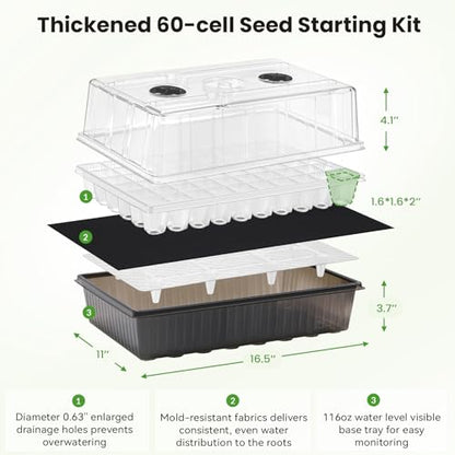 BAOSHISHAN Seed Starter Tray with Grow Light - 60 Cells Self-Watering | 24/7 LED Grow Light, 4'' Humidity Dome, Ideal for Herbs & Indoor Plants, Promotes Fast Germination, Durable Plastic Build