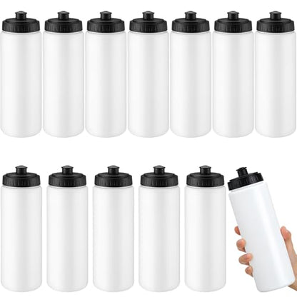 LemonRoad 12 Pack Squeeze Water Bottles Reusable 20 oz Plastic Sports Water Bottle with Pull Top Lid, Bike Cycling Gym Sport, Dishwasher Safe(White) - color: White