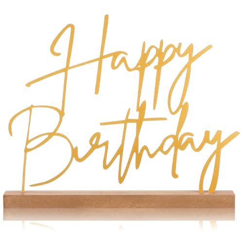Yaocom 13.78 Inch Happy Birthday Metal Table Sign with Wooden Base - style: Birthday