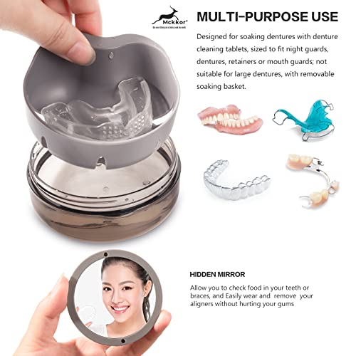 Denture cup, Definitely No-Leak Denture Bath Box for Traveling Perfectly, Denture Cup with Strainer & Mirror(White) - color: White
