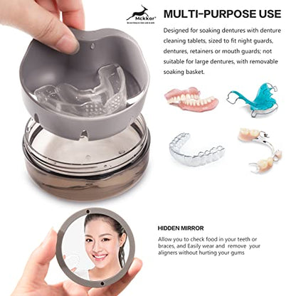 Denture cup, Definitely No-Leak Denture Bath Box for Traveling Perfectly, Denture Cup with Strainer & Mirror(White) - color: White