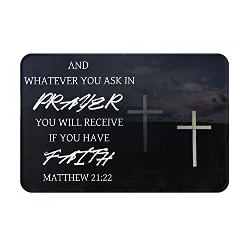 VIVACITE Prayer Mat Christian Prayer Rug for Prayer Room Décor Essentials - color: Matthew 21:22 White Cross Black Starry Sky, size: 24" x 16" (Rectangular)